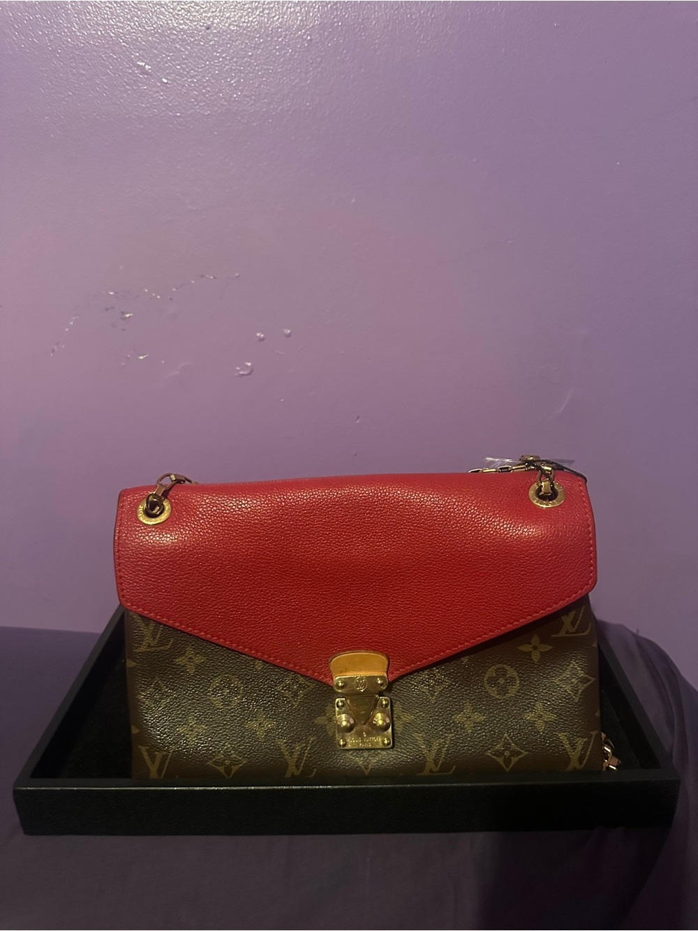 Louis Vuitton Pallas Monogram Shoulder Bag with Red Flap